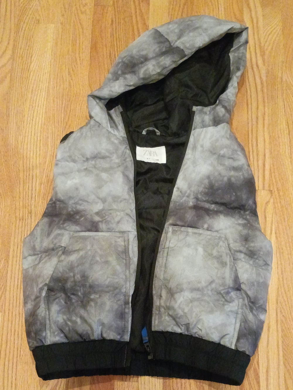 Zara Kids Tie-Dye Gray Hooded Puffer Vest